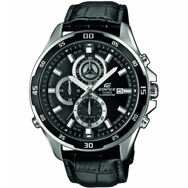 Casio Edifice schwarze Uhr mit Lederarmband